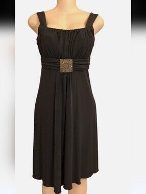 Enfocus Studio Brown Sleeveless Cocktail Dress with Beaded Waist